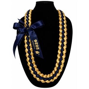 Navy Blue & Gold Graduation Lei | Class of 2026 Ribbon Lei